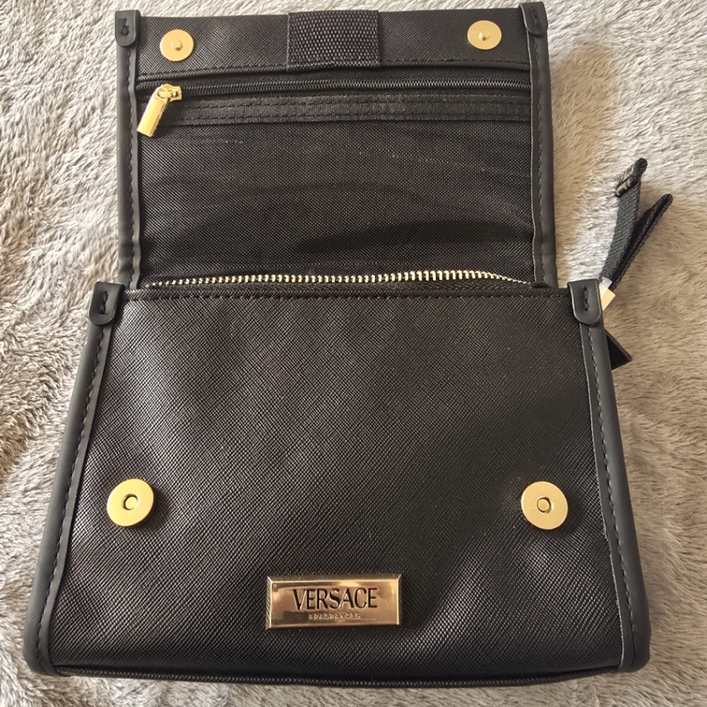 SOLD.           NWOT Versace Black Clutch/ Cosmetic Bag with Gold Accents!! - Picture 3 of 9